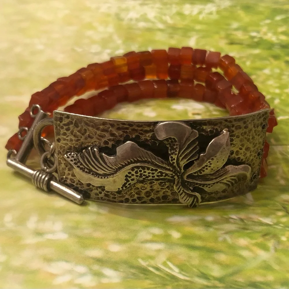Rare Silpada Triple Strand Carnelian Sterling Silver Toggle Clasp Bracelet N0880 - Picture 2 of 16